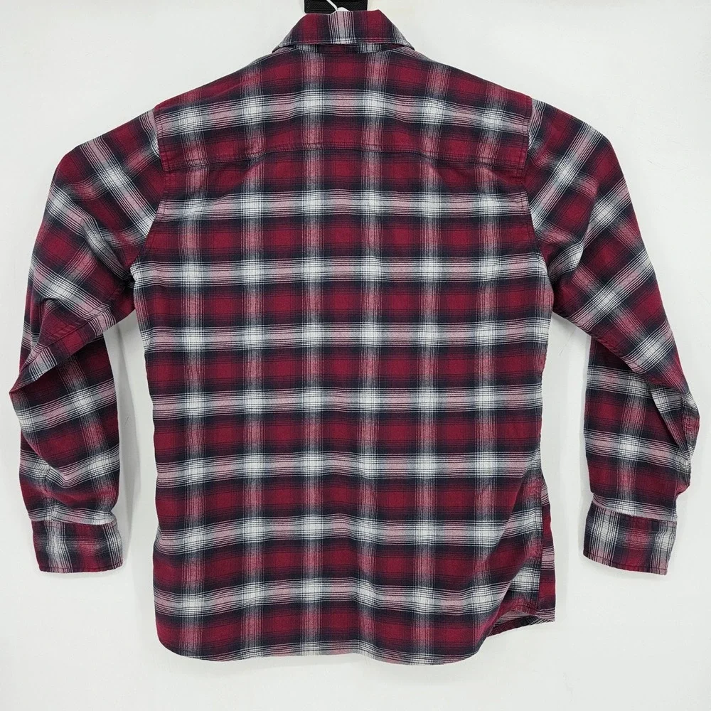 Fish Hippie Flannel Shirt Mens Medium Red Blue Plaid Long Sleeve Casual‎